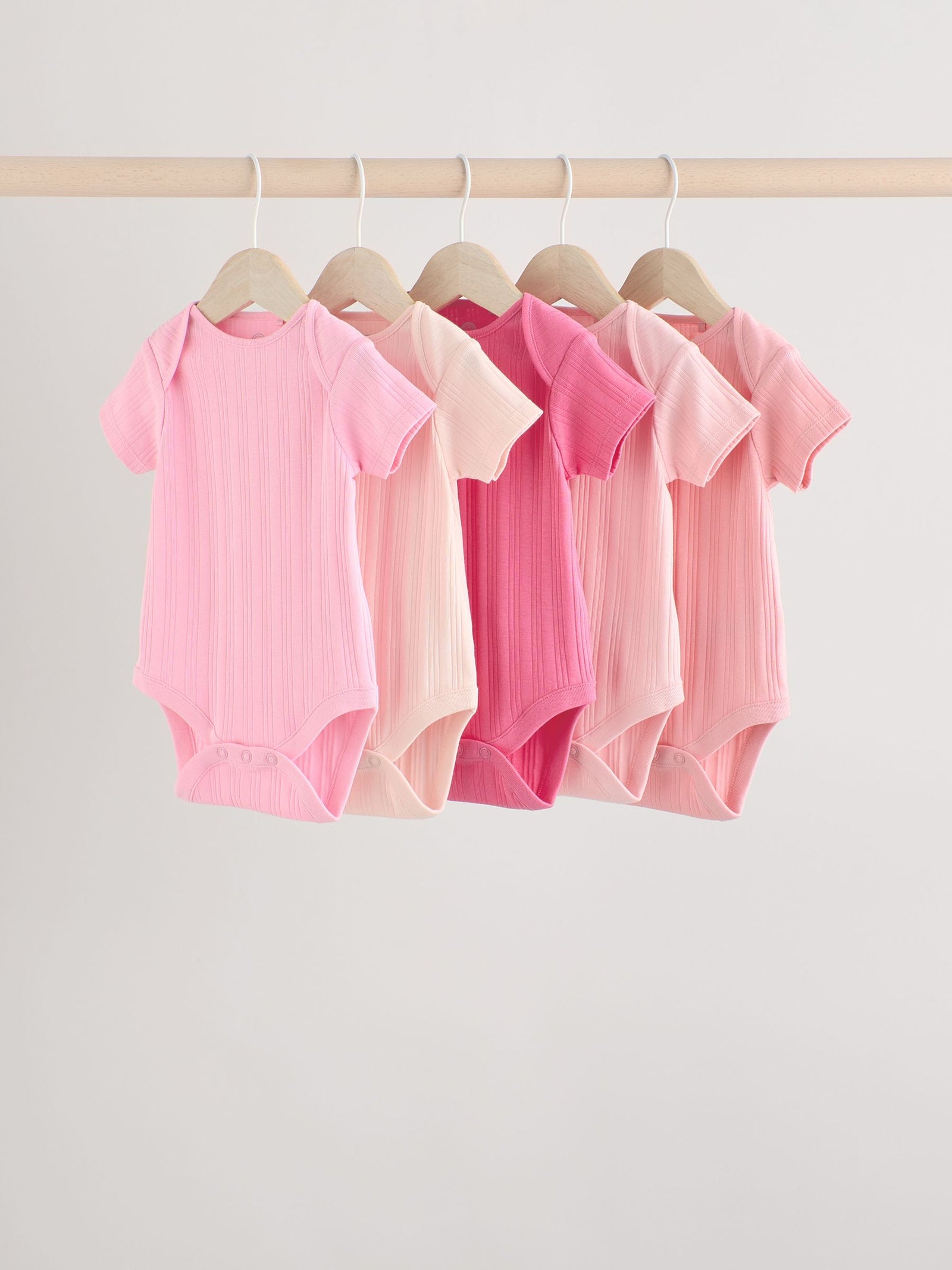 Bright Pink 5 Pack Short Sleeve Baby Bodysuits