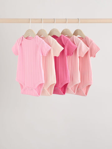 Bright Pink 5 Pack Short Sleeve Baby Bodysuits