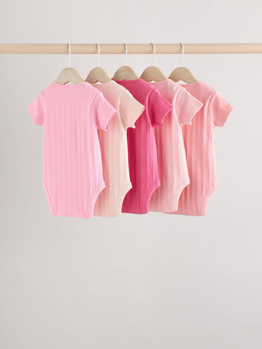 Bright Pink 5 Pack Short Sleeve Baby Bodysuits