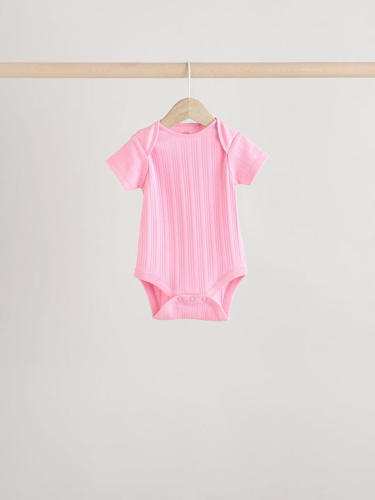 Bright Pink 5 Pack Short Sleeve Baby Bodysuits