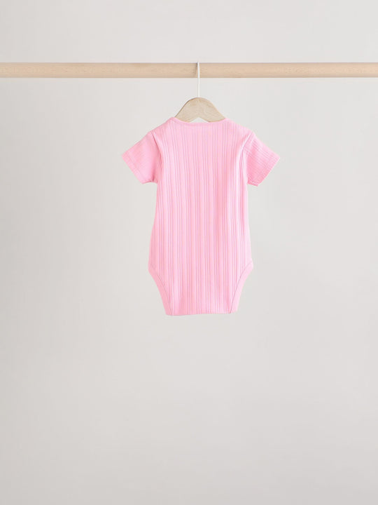 Bright Pink 5 Pack Short Sleeve Baby Bodysuits