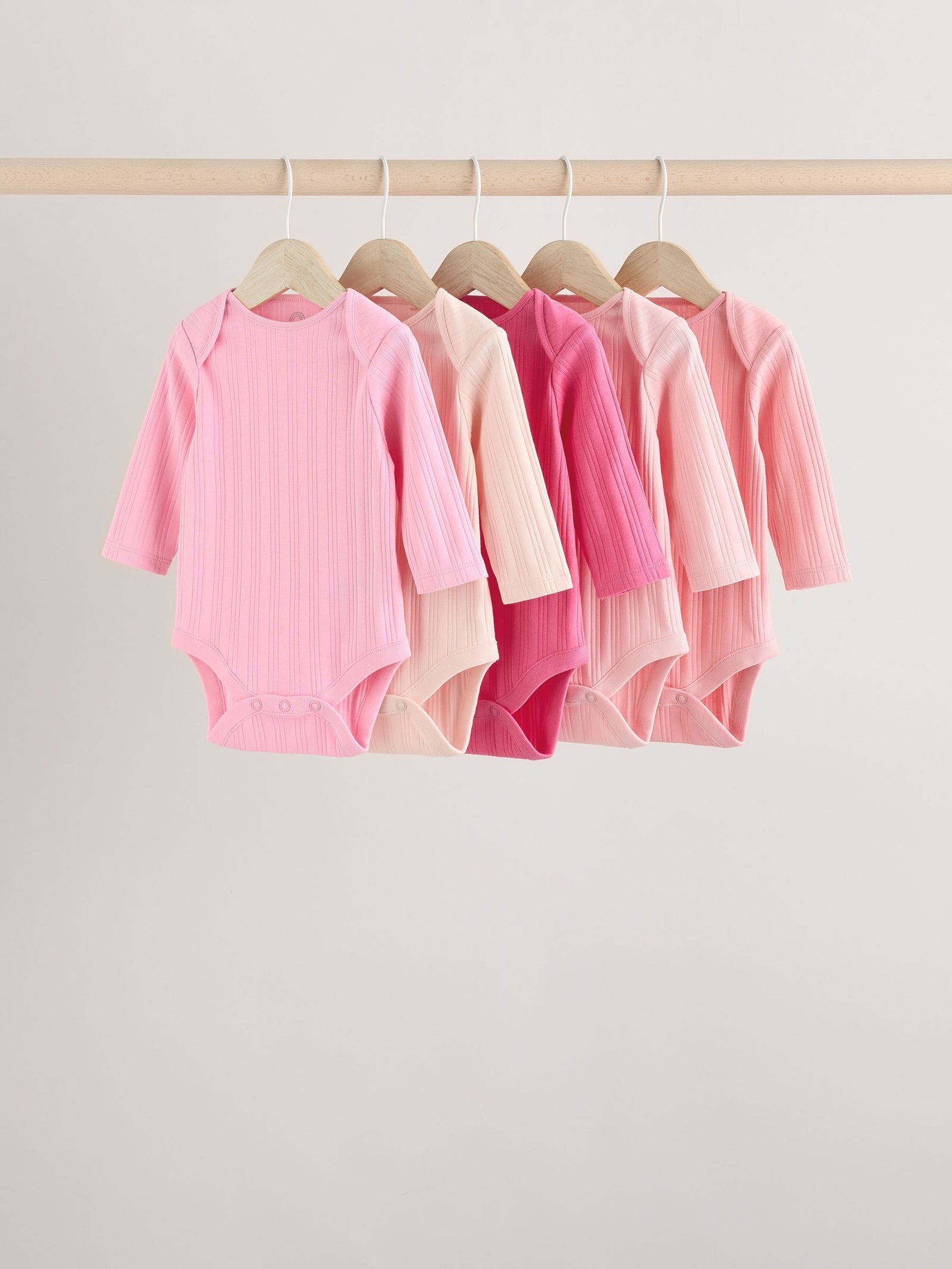 Bright Pink 5 Pack Long Sleeve Baby Bodysuits