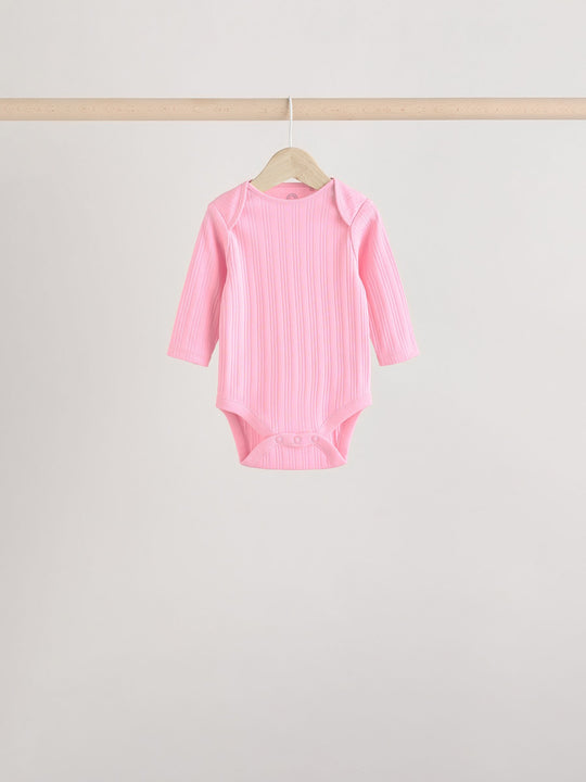 Bright Pink 5 Pack Long Sleeve Baby Bodysuits