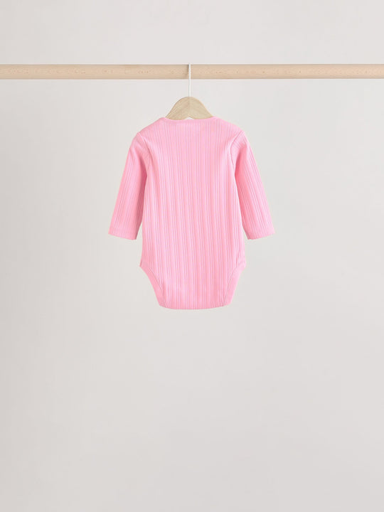 Bright Pink 5 Pack Long Sleeve Baby Bodysuits