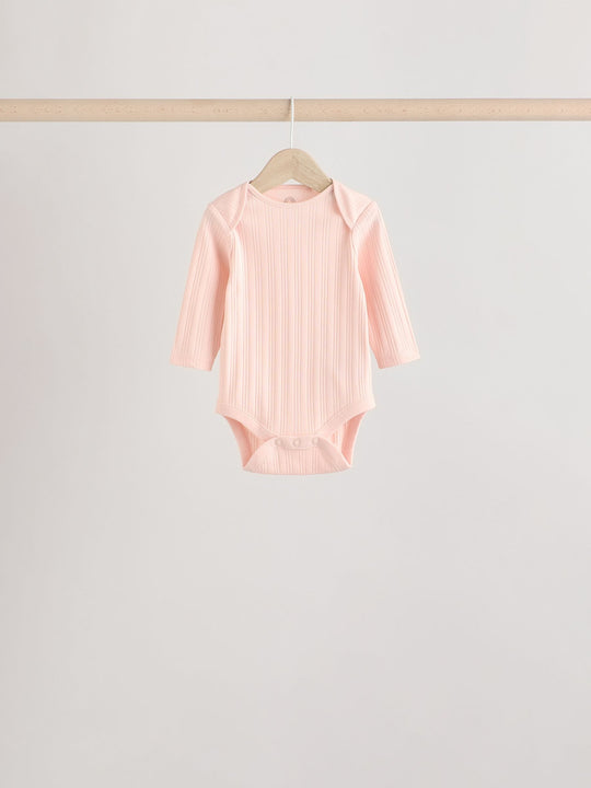 Bright Pink 5 Pack Long Sleeve Baby Bodysuits