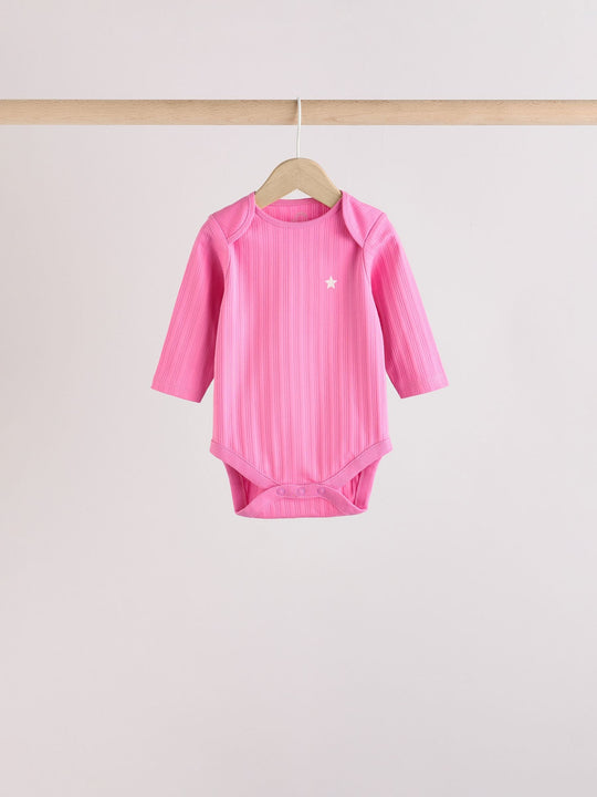 Pink Star 5 Pack Long Sleeve Baby Bodysuits