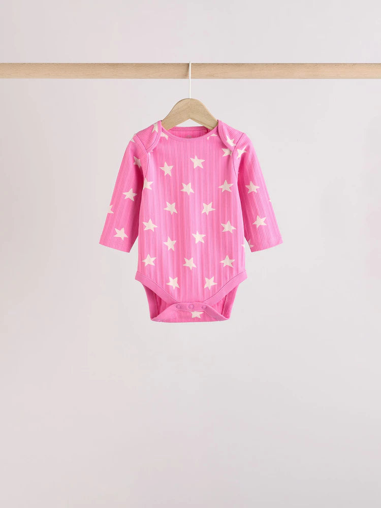 Pink Star 5 Pack Long Sleeve Baby Bodysuits
