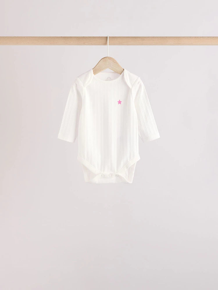 Pink Star 5 Pack Long Sleeve Baby Bodysuits