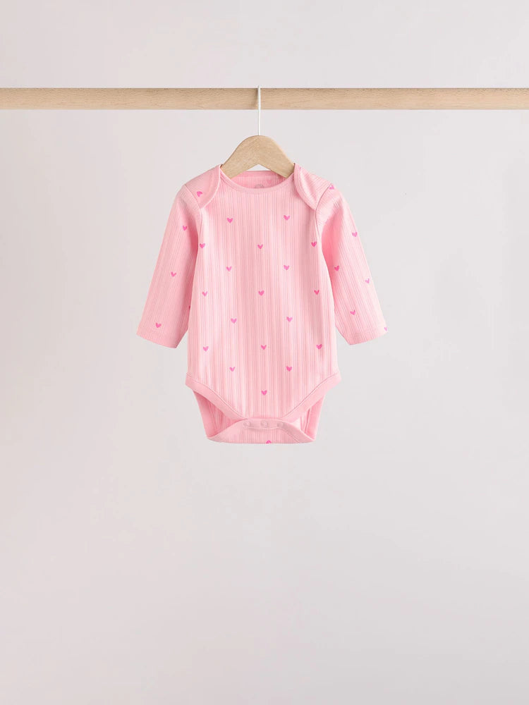 Pink Star 5 Pack Long Sleeve Baby Bodysuits