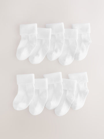 White Roll Top Baby Socks 10 Pack