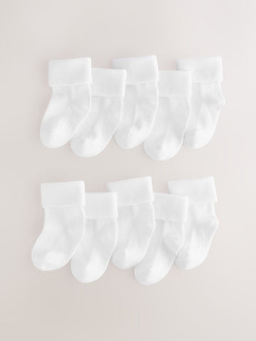 White Roll Top Baby Socks 10 Pack (0mths-2yrs)