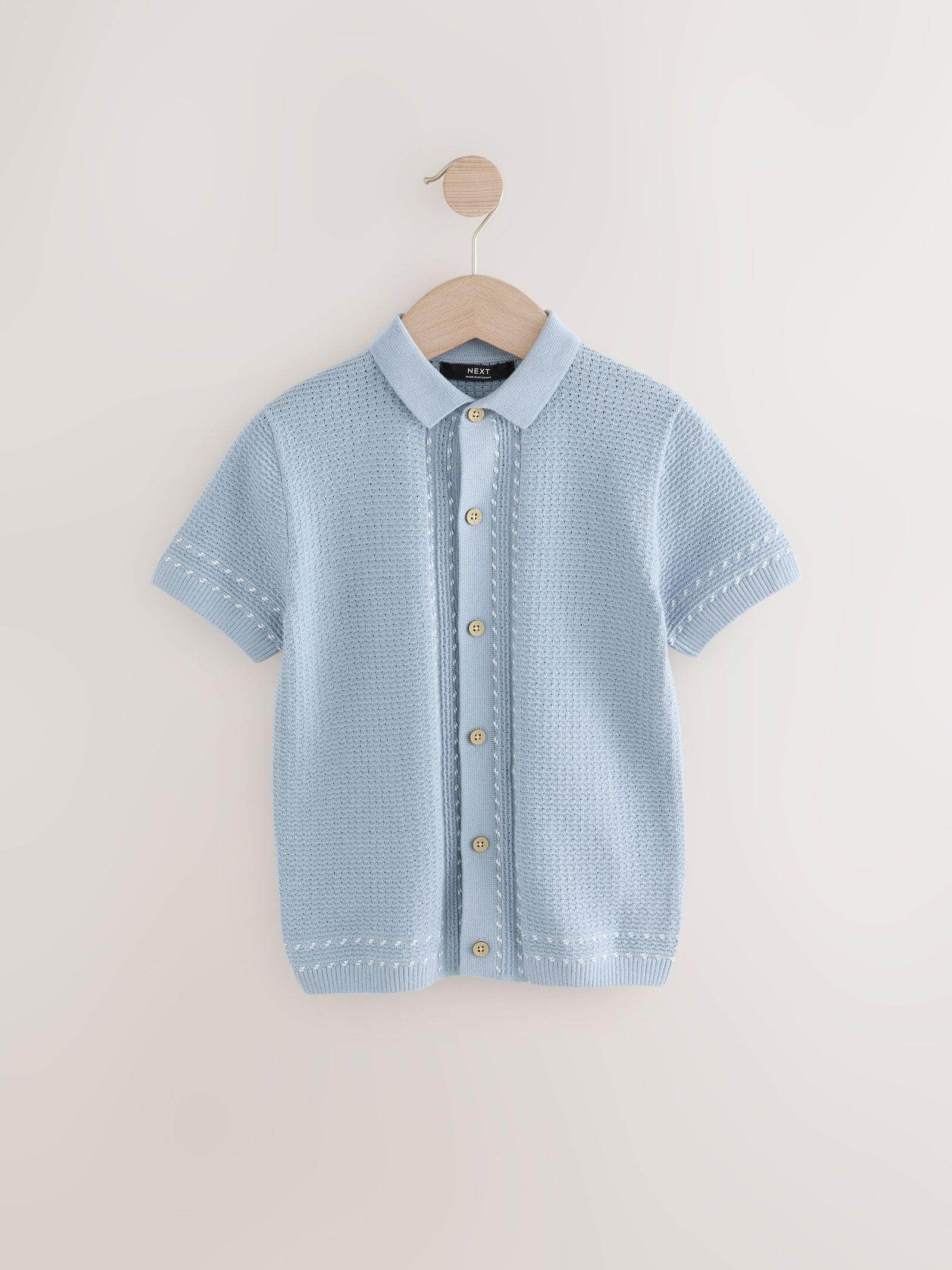 Light Blue 100% Cotton Short Sleeve Knitted Polo Shirt (3-16yrs)