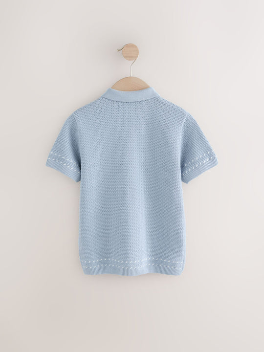 Light Blue 100% Cotton Short Sleeve Knitted Polo Shirt (3-16yrs)