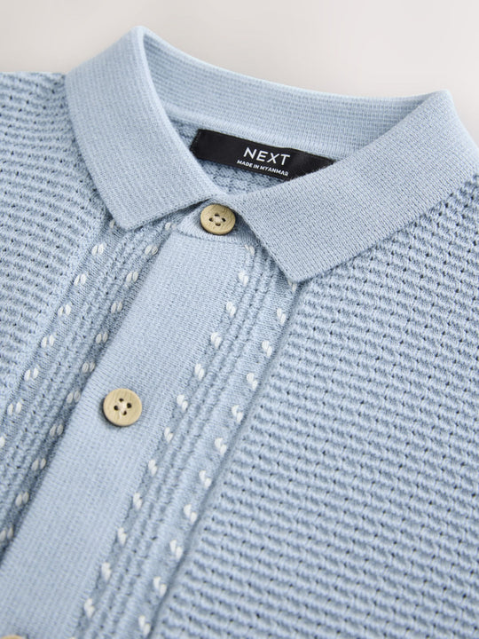 Light Blue 100% Cotton Short Sleeve Knitted Polo Shirt (3-16yrs)