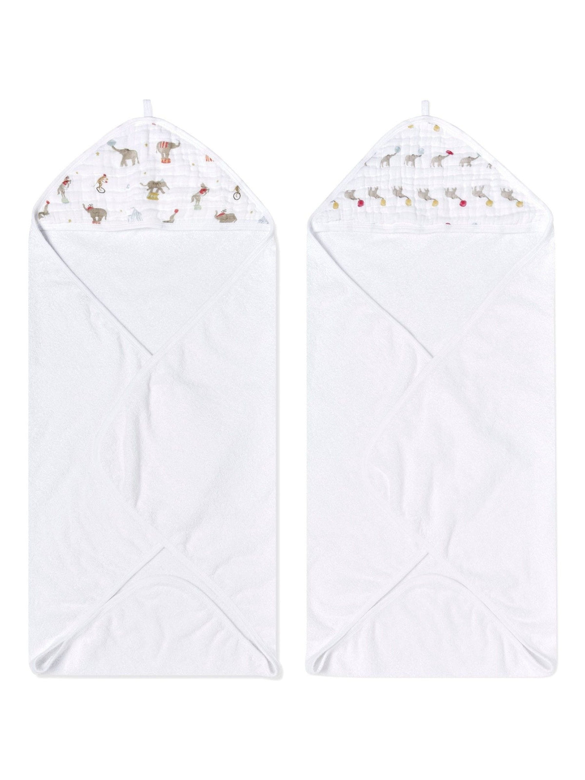 aden + anais White Essentials Hooded Elephant Circus 100% Cotton Towels 2 Pack