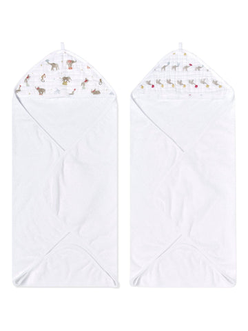 aden + anais White Essentials Hooded Elephant Circus 100% Cotton Towels 2 Pack