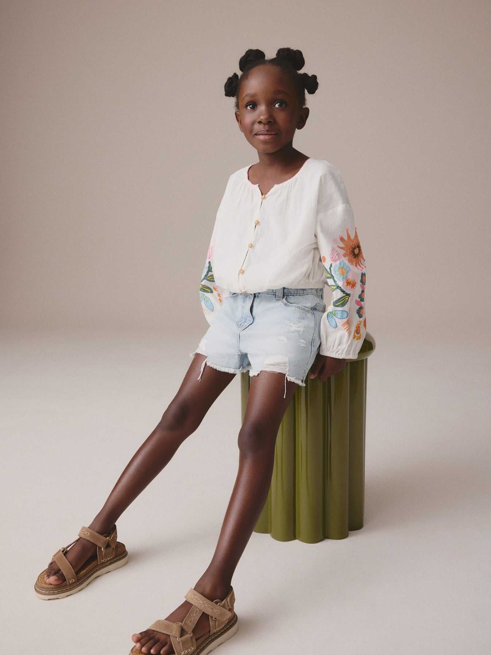 Light Blue 100% Cotton Frayed Edge Distressed Shorts (3-16yrs)
