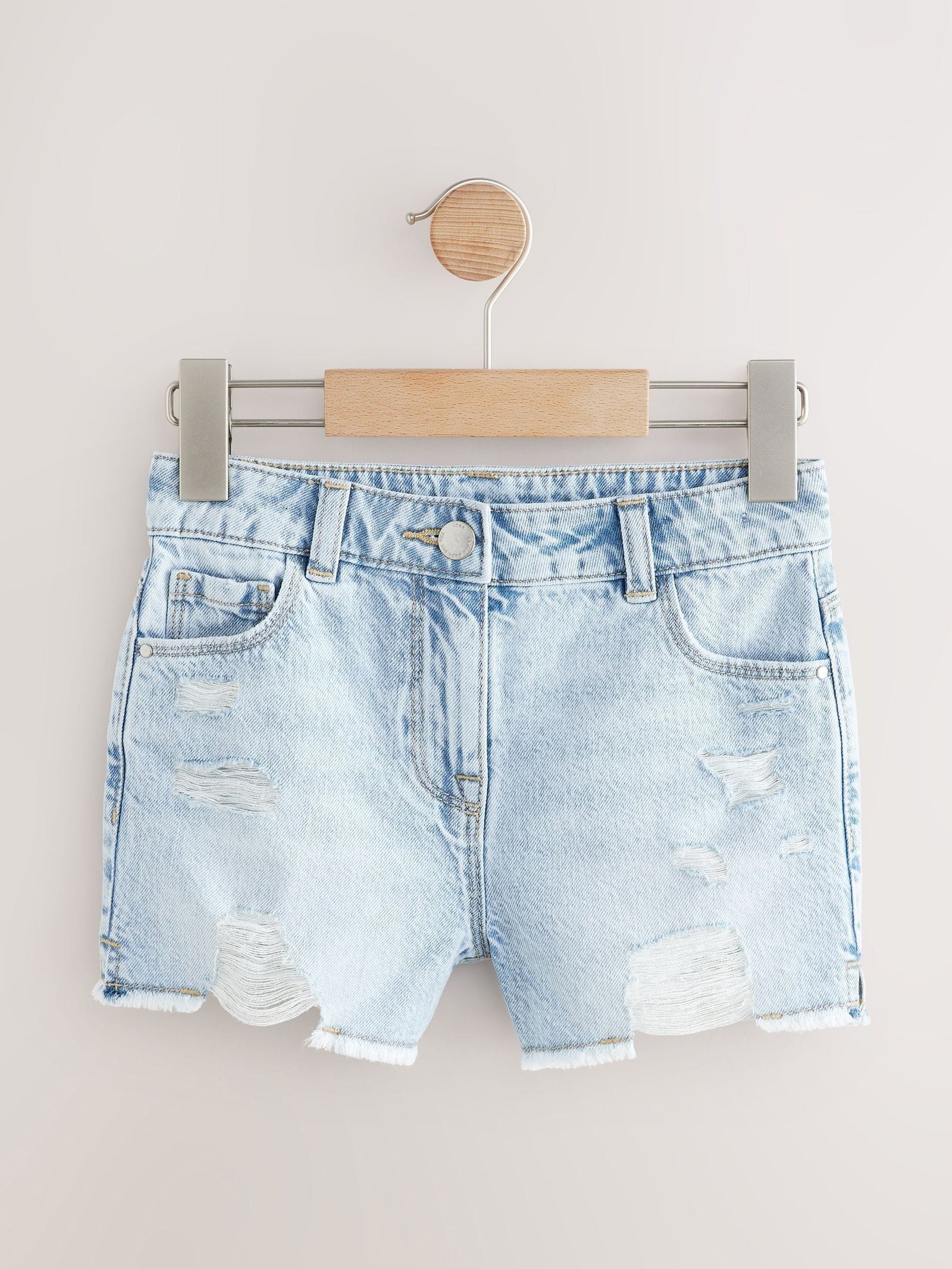 Light Blue 100% Cotton Frayed Edge Distressed Shorts (3-16yrs)