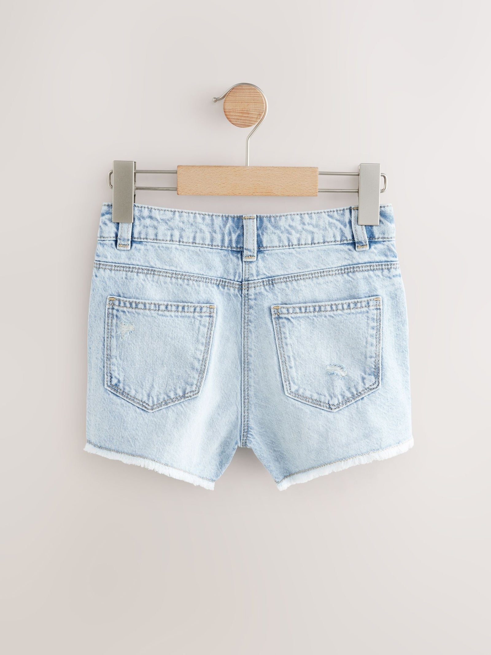 Light Blue 100% Cotton Frayed Edge Distressed Shorts (3-16yrs)