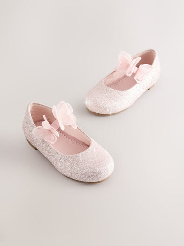 Pink Glitter Butterfly Strap Occasion Shoes