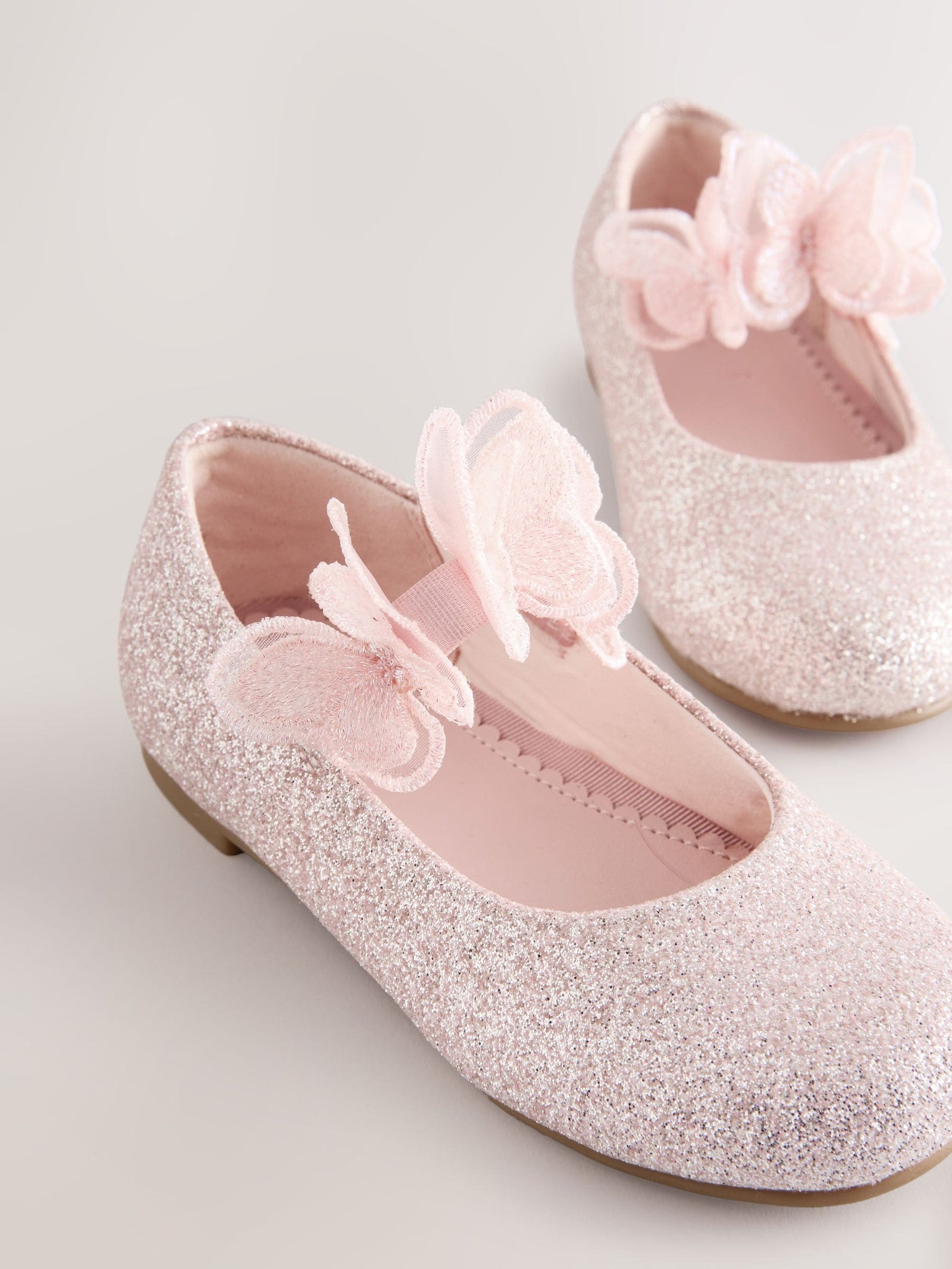Pink Glitter Butterfly Strap Occasion Shoes
