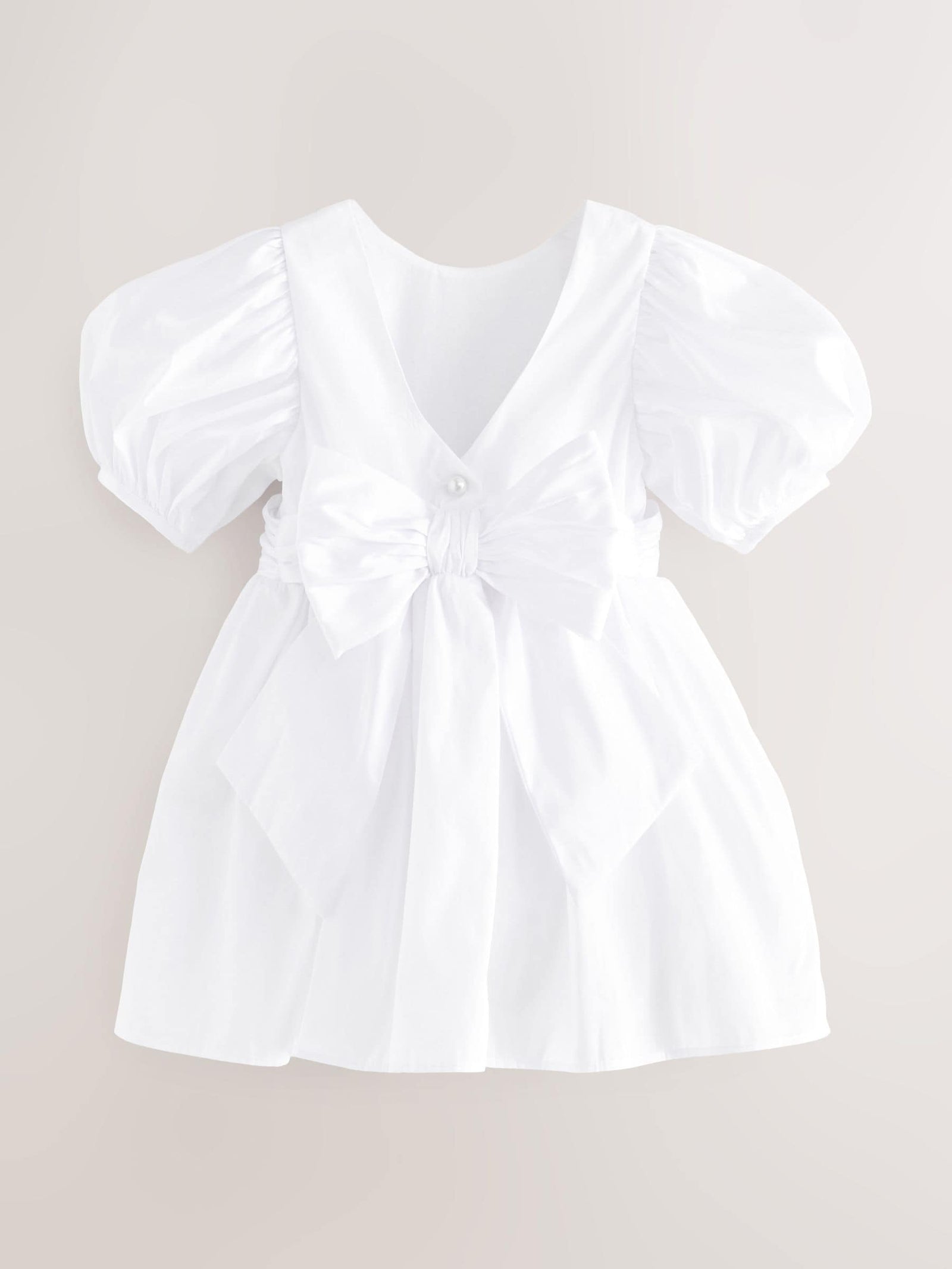 White Flower Girl Taffeta Bow Dress (3mths-8yrs)
