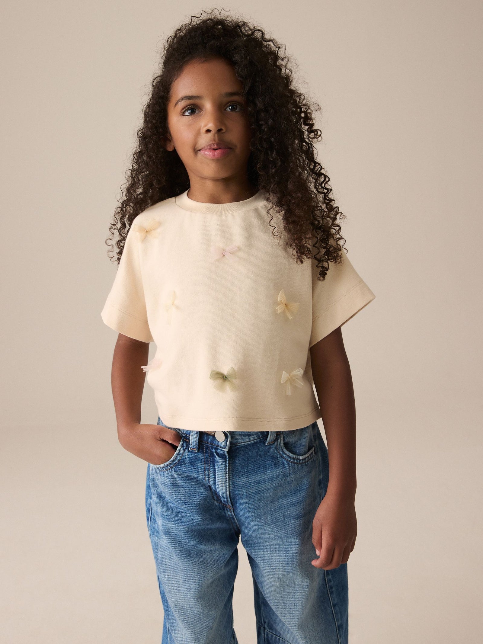 Ecru Boxy Bows T-Shirt (3-16yrs)