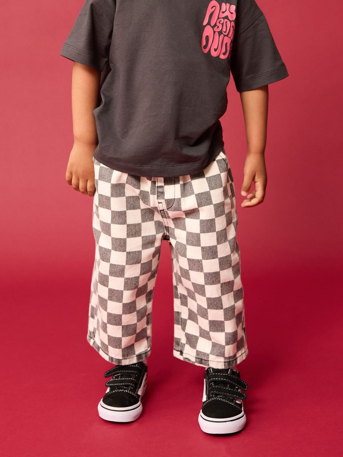 Black/White Checkerboard Pull On Wide Trousers (3mths-7yrs)