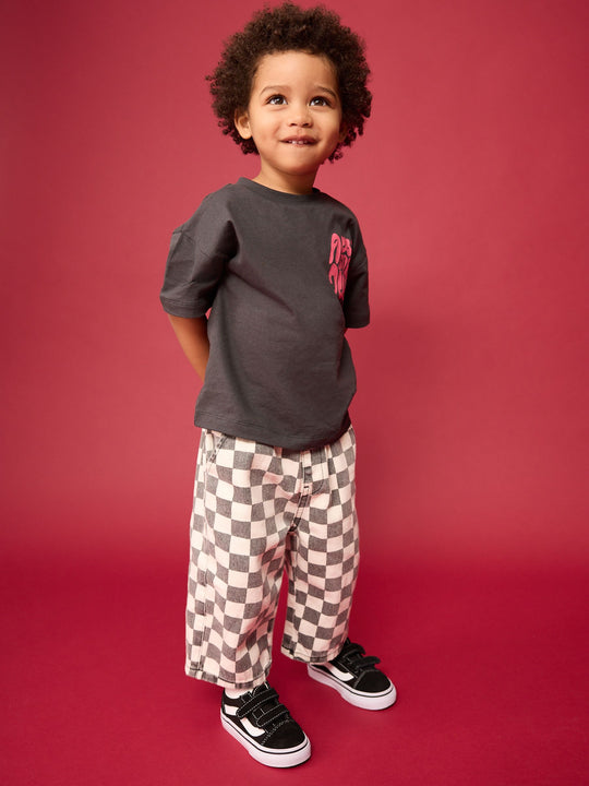 Black/White Checkerboard Pull On Wide Trousers (3mths-7yrs)