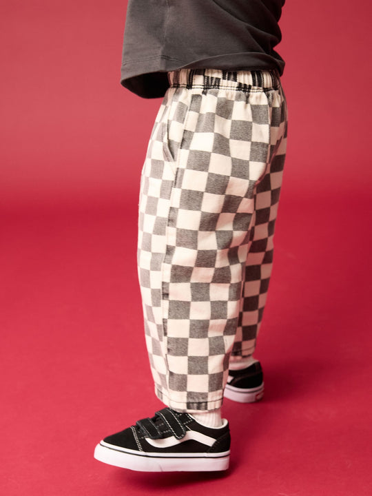 Black/White Checkerboard Pull On Wide Trousers (3mths-7yrs)