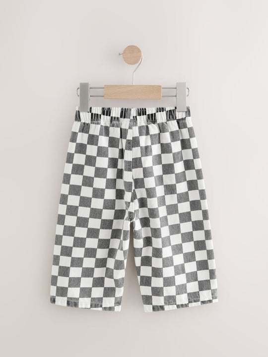 Black/White Checkerboard Pull On Wide Trousers (3mths-7yrs)