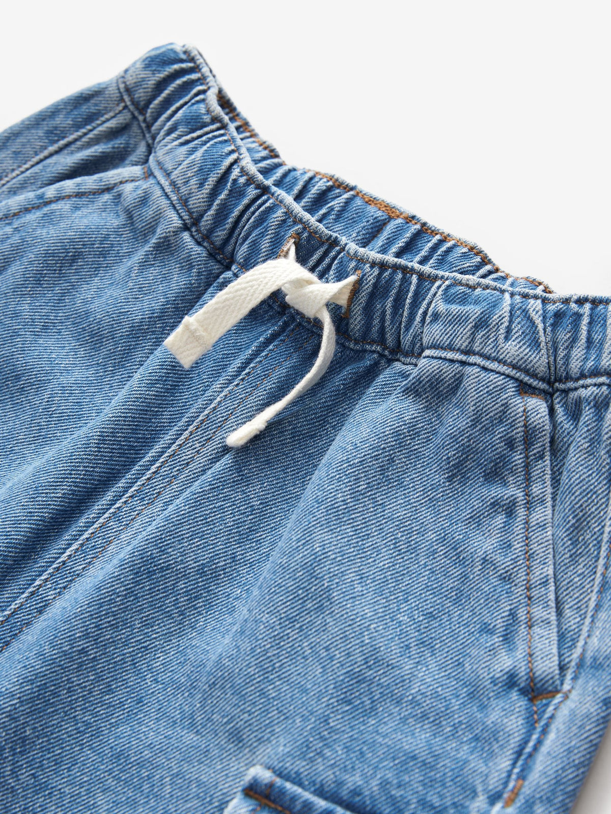 Mid Blue Denim Wide Leg Pull On Cargo Jeans (3mths-7yrs)
