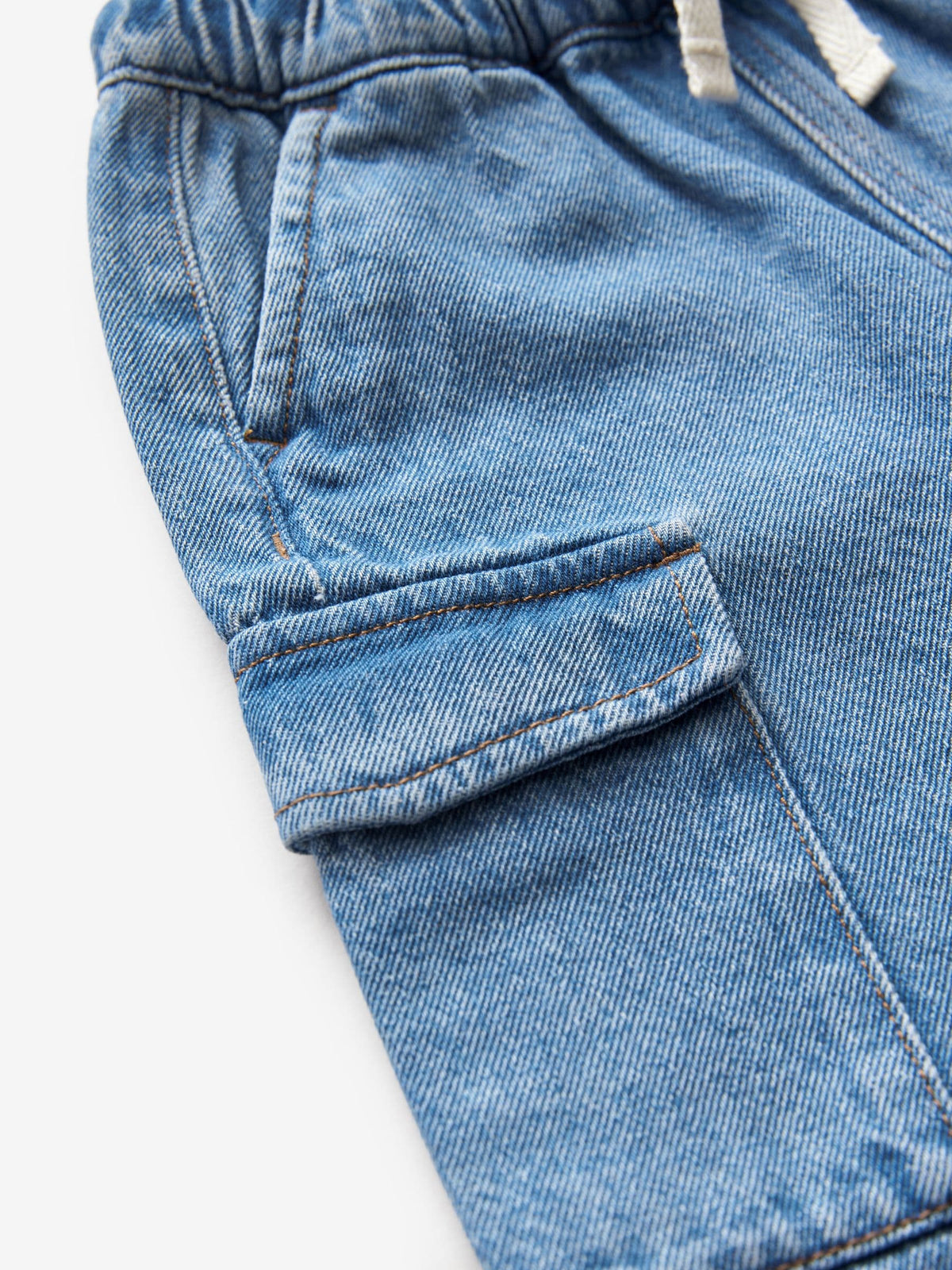 Mid Blue Denim Wide Leg Pull On Cargo Jeans (3mths-7yrs)