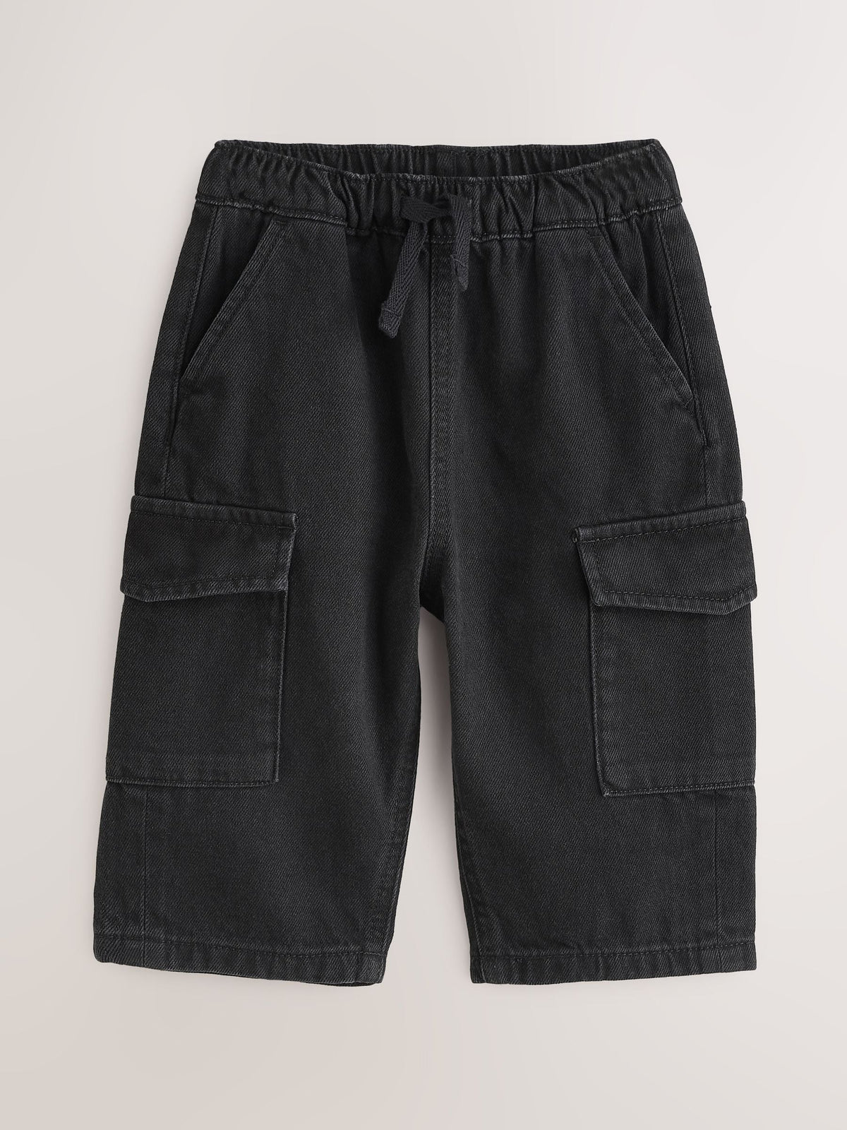 Black Denim Wide Leg Pull On Cargo Jeans (3mths-7yrs)