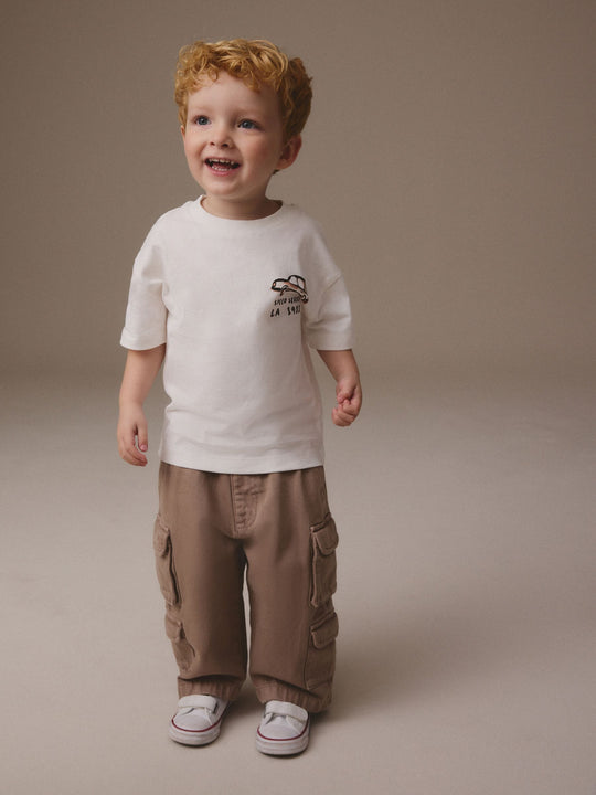 Tan Brown 100% Cotton Cargo Trouser Jeans (3mths-7yrs)