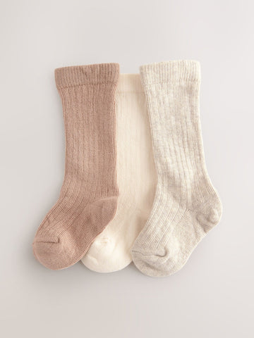 Neutral Rib Knee High Baby Socks 3 Pack