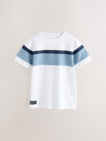 White/Blue Textured Colourblock Short Sleeve T-Shirt (3-16yrs)