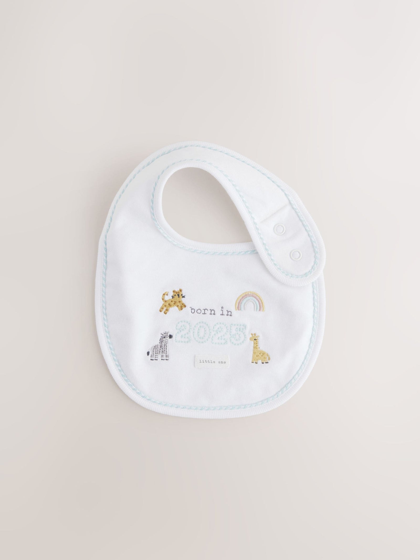 White Born in 2025 Hat and Bib Baby Set 2 Piece