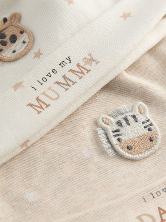 Neutral I Love My Mummy/Daddy Baby Tie Top Hats 2 Pack (0-12mths)