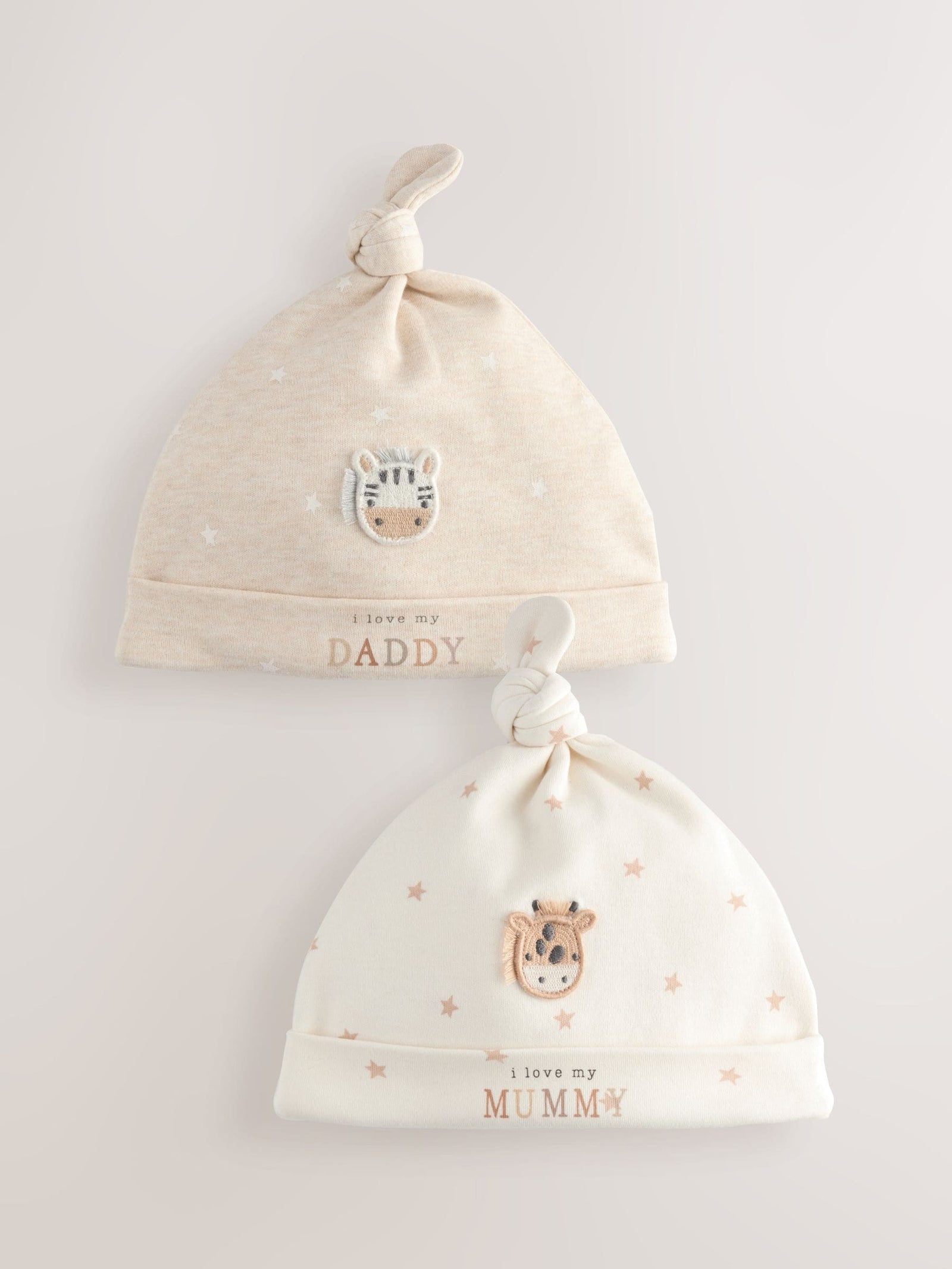 Neutral I Love My Mummy/Daddy Baby Tie Top Hats 2 Pack (0-12mths)