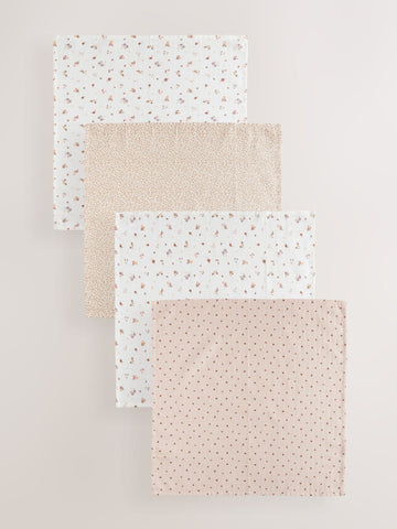 Ditsy Floral Baby Muslin Cloths 4 Pack