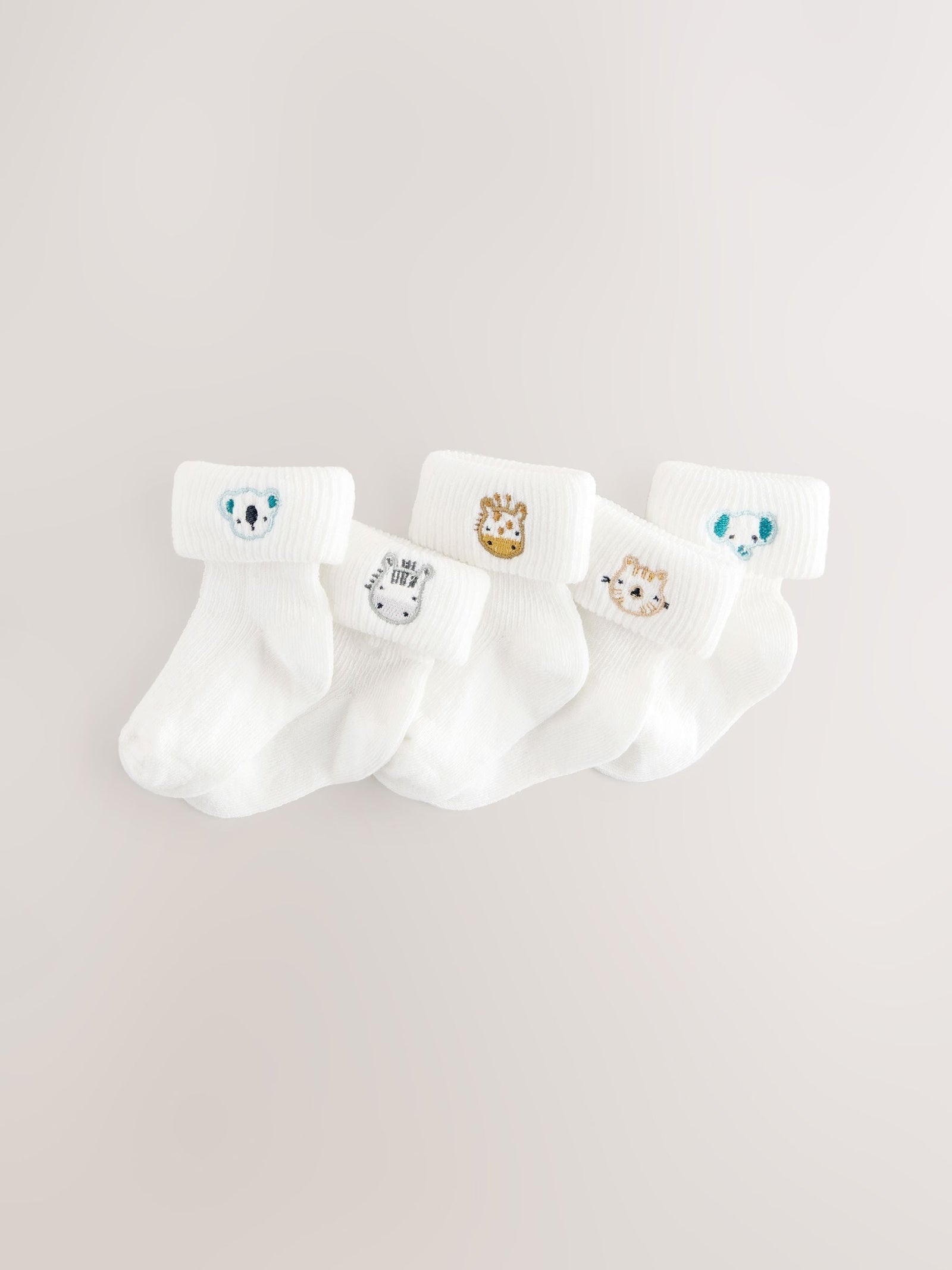 White Character Embroidered Roll Top Socks 5 Pack (0mths-2yrs)