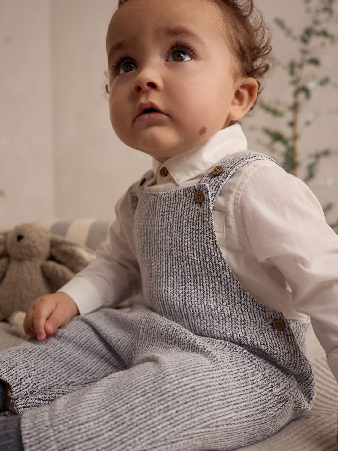 Grey/White Woven Cotton Baby Dungaree and Bodysuit Set (0mths-3yrs)