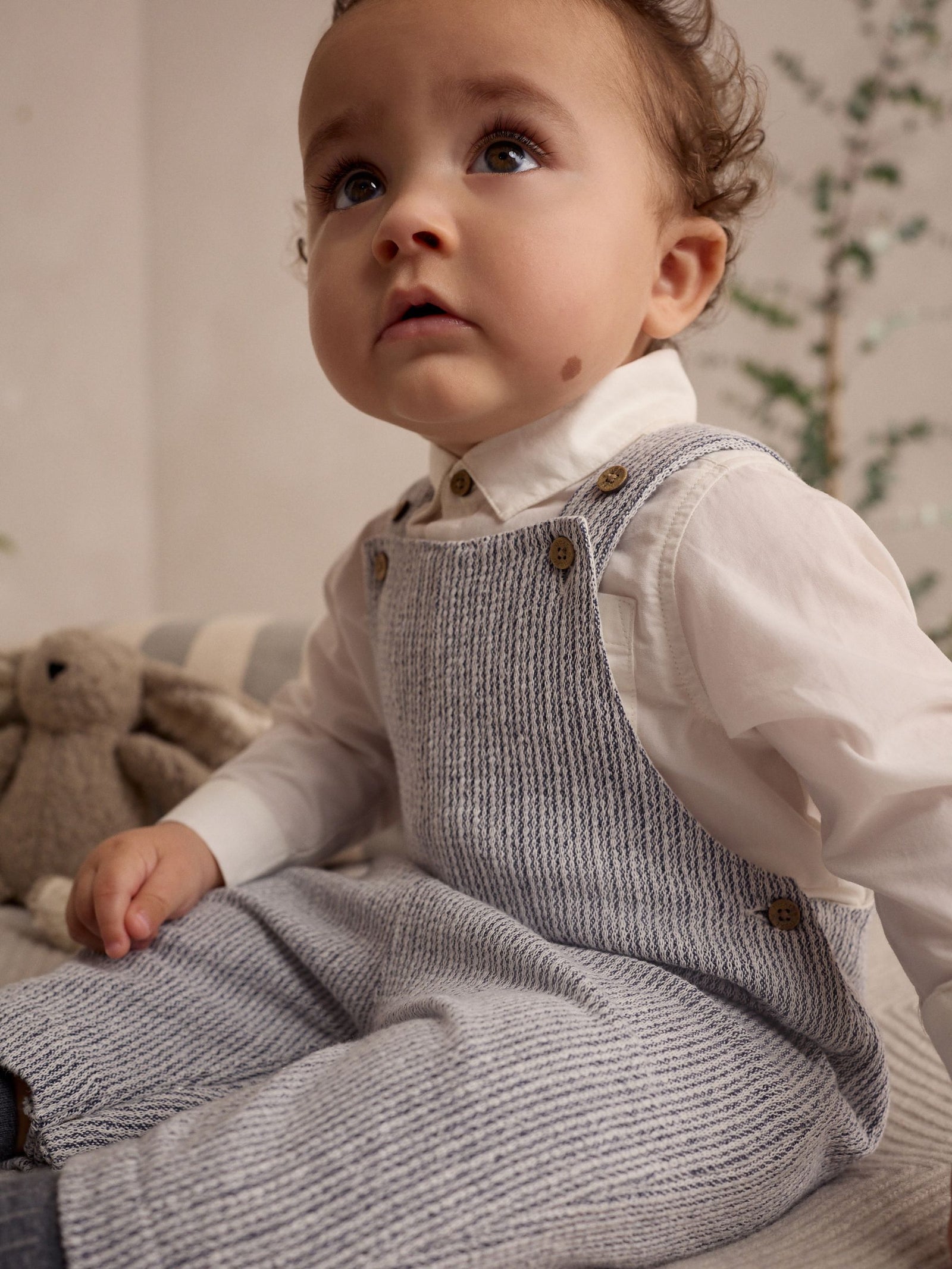 Grey/White Woven Cotton Baby Dungaree and Bodysuit Set (0mths-3yrs)