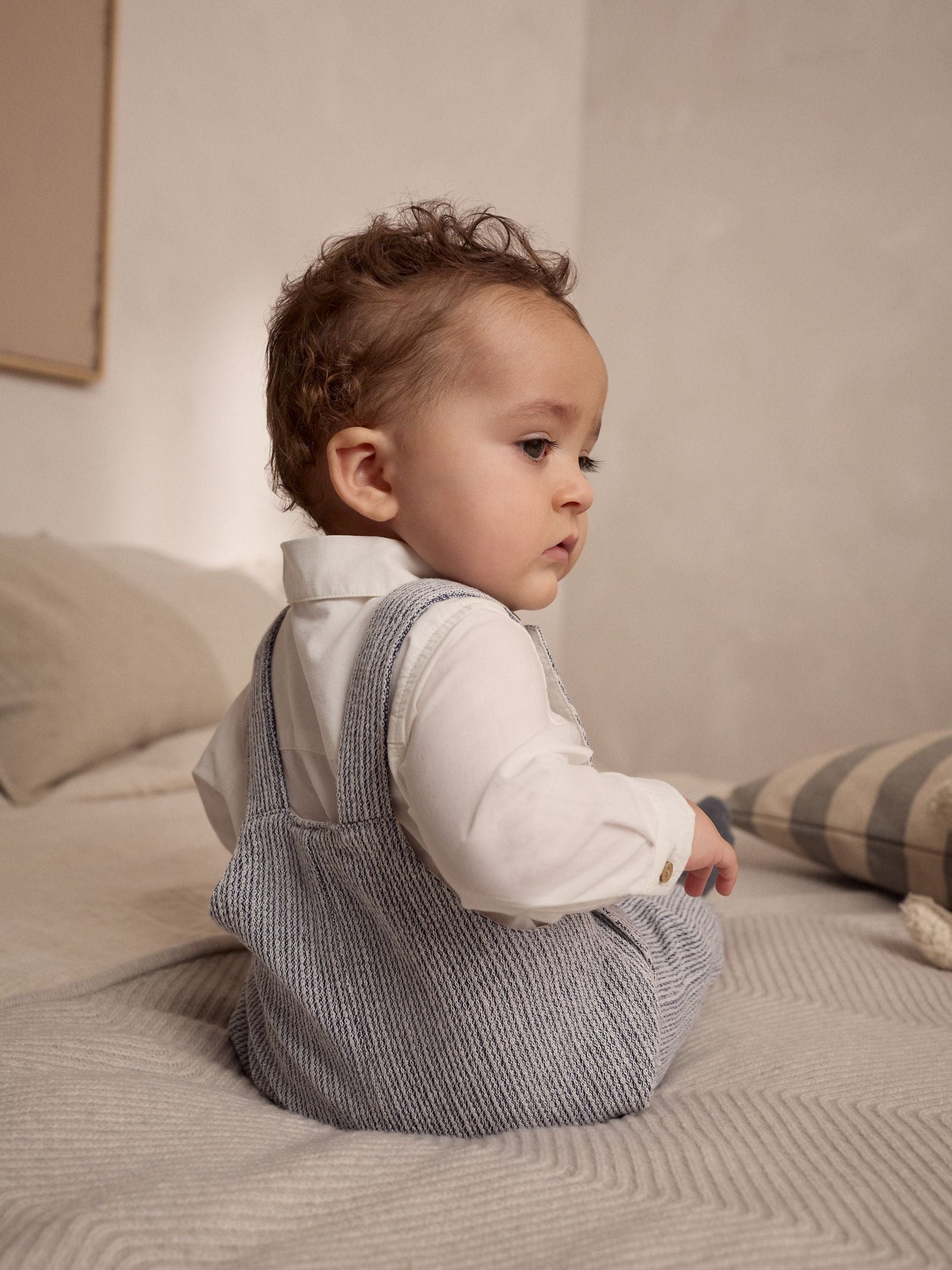 Grey/White Woven Cotton Baby Dungaree and Bodysuit Set (0mths-3yrs)