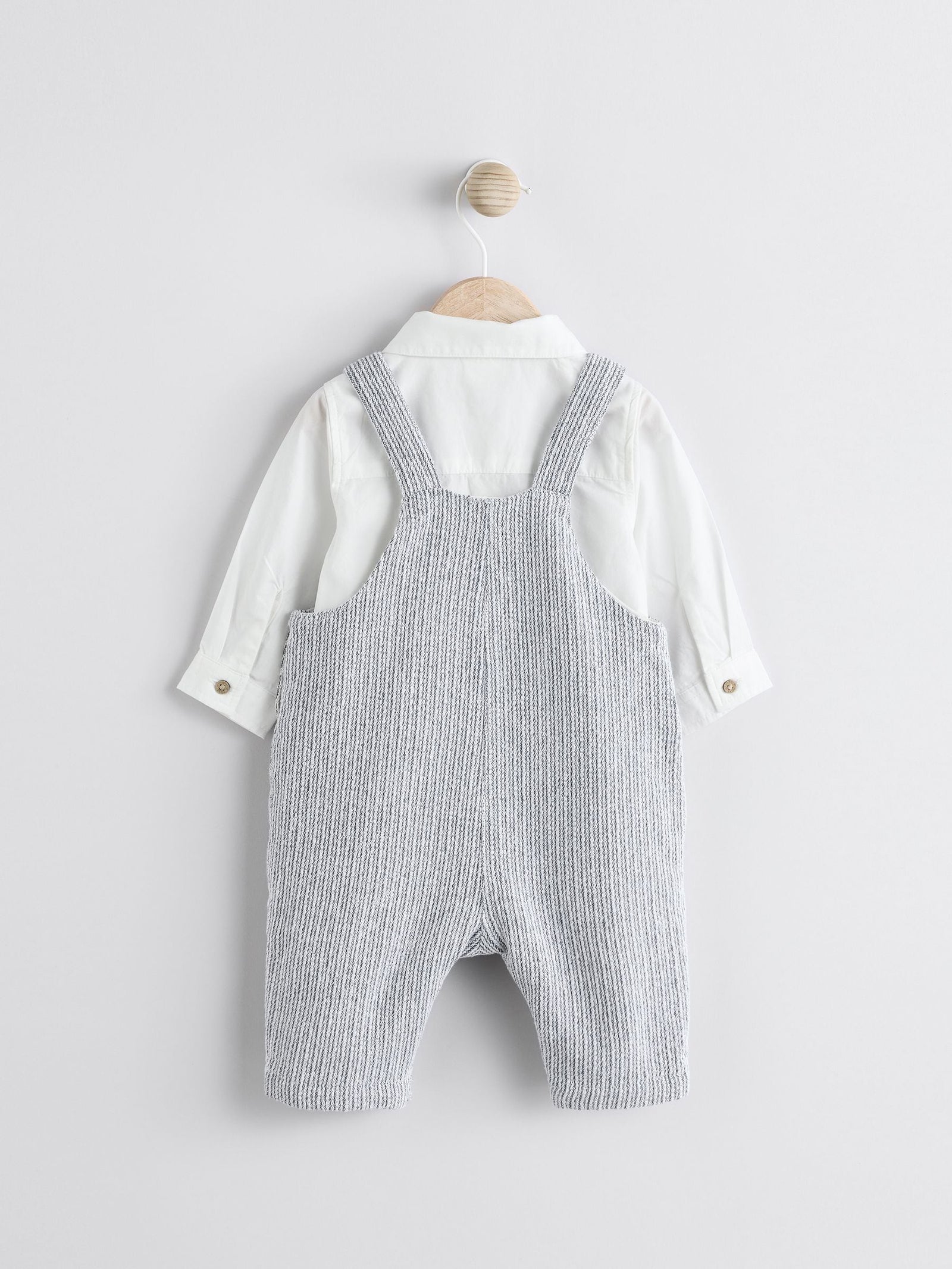 Grey/White Woven Cotton Baby Dungaree and Bodysuit Set (0mths-3yrs)