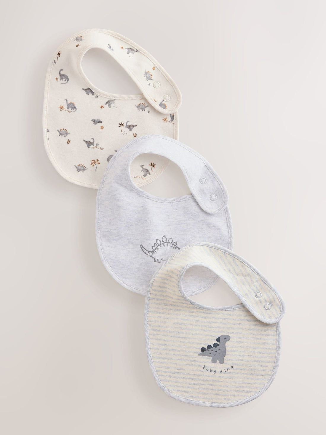 Grey Dinosaur Baby Bibs 3 Pack