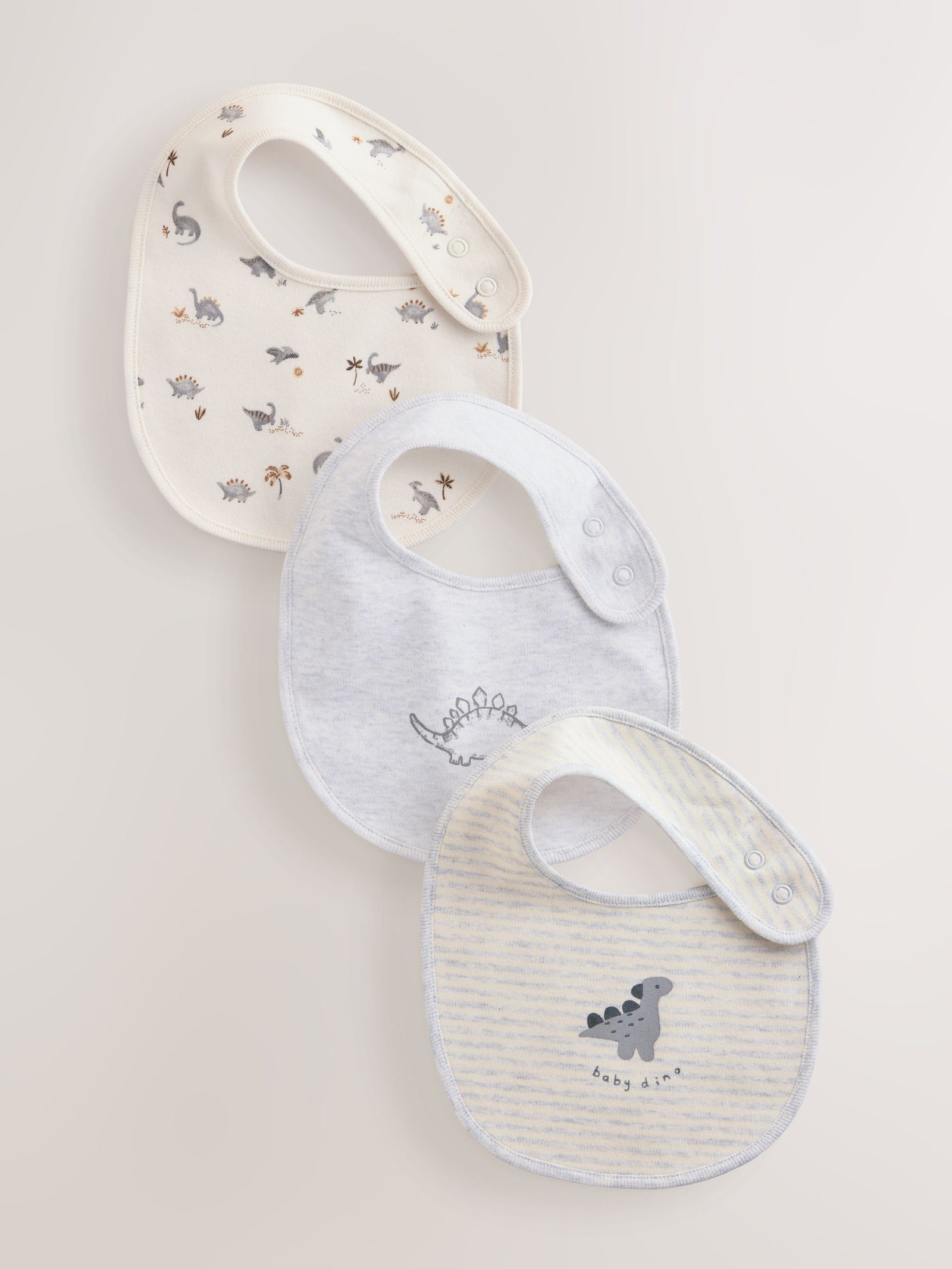 Grey Dinosaur Baby Bibs 3 Pack