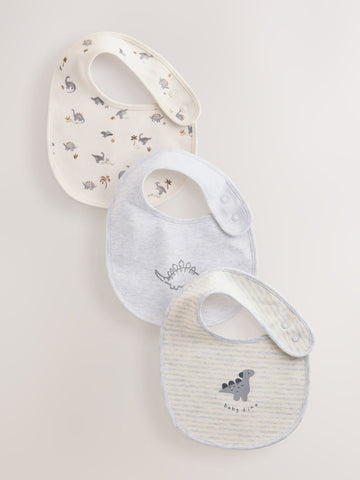 Grey Dinosaur Baby Bibs 3 Pack