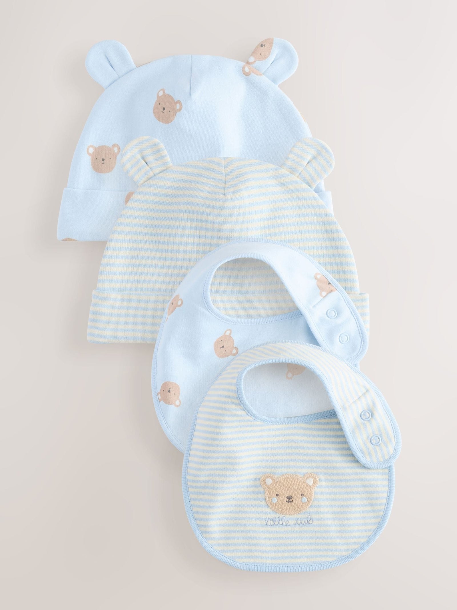 Blue Bear Baby Beanie and Bibs 4 Piece Set